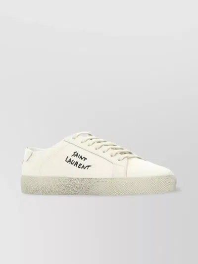 Saint Laurent Canvas Low-top Sneakers With Textured Toe Cap In Gray