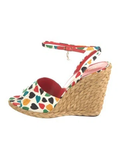 Pre-owned Saint Laurent Canvas Printed Espadrilles In White