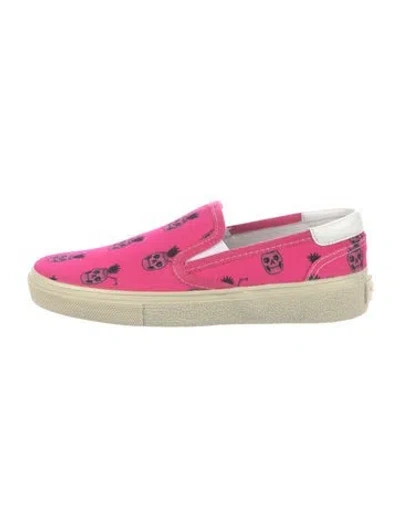 Pre-owned Saint Laurent Canvas Printed Loafers In Pink