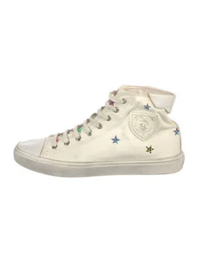 Pre-owned Saint Laurent Canvas Printed Sneakers In White