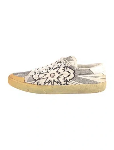 Pre-owned Saint Laurent Canvas Printed Sneakers In White