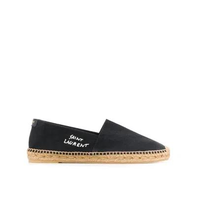 SAINT LAURENT SAINT LAURENT CANVAS SLIP-ON ESPADRILLES WITH EMBROIDERED LOGO DETAIL