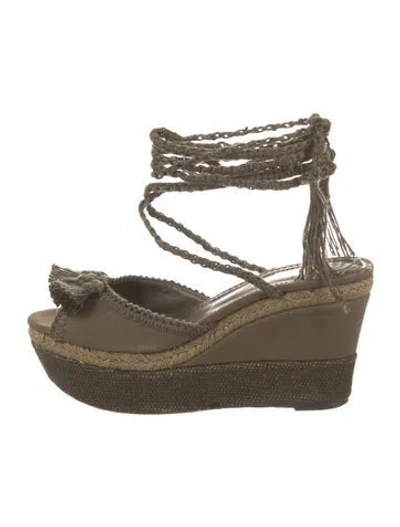 Pre-owned Saint Laurent Canvas Tassel Accents Espadrilles In Green