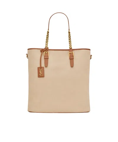 Saint Laurent Canvas Tote Bag In Nude