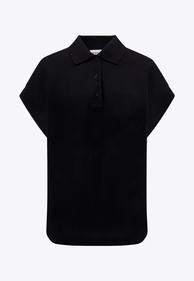 Saint Laurent Cap-sleeved Polo T-shirt With Embroidered-logo