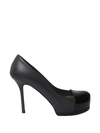Pre-owned Saint Laurent Cap-toe Platform Pumps In Black