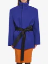 Saint Laurent Boxy Wool Coat Removable Silk Belt In Blue