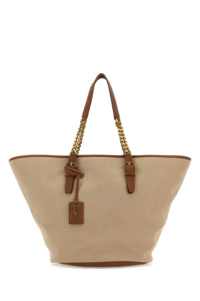 Saint Laurent Cappuccino Canvas Panier Shopping Bag In Brown