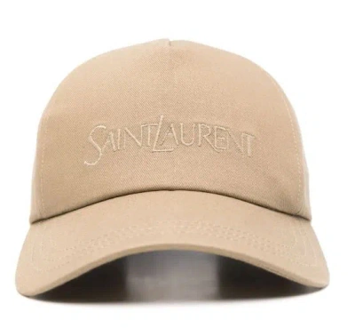 Saint Laurent Cappuccino Cotton Blend Baseball Cap In Brown