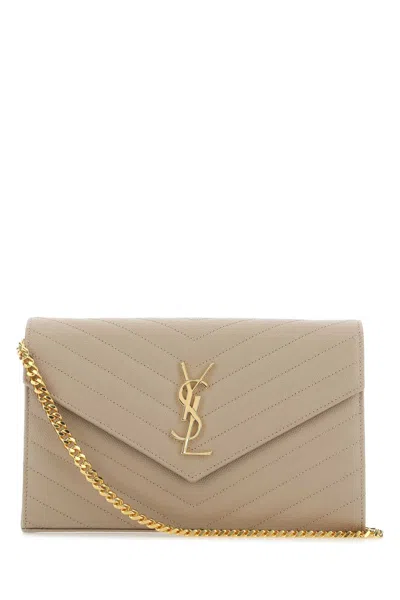Saint Laurent Cappuccino Leather Clutch In Brown