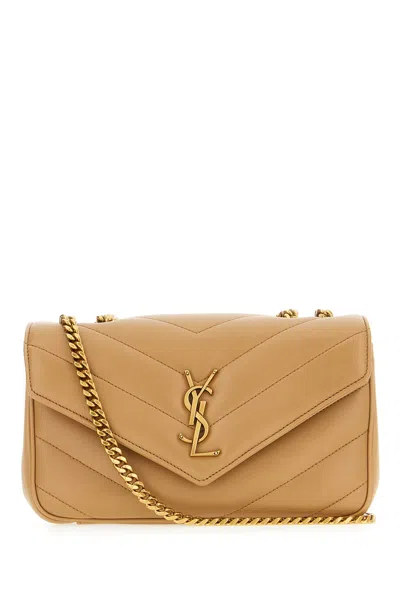 Saint Laurent Cappuccino Nappa Leather Small Loulou Shoulder Bag In Brown