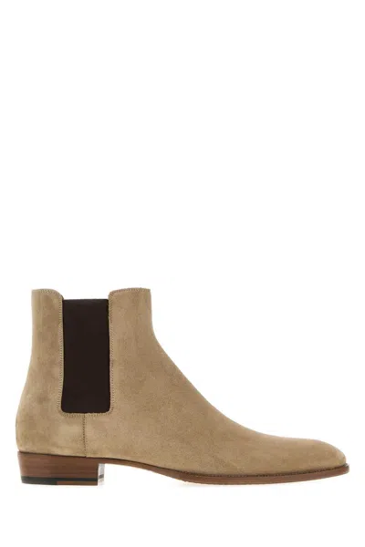 Saint Laurent Cappuccino Suede Ankle Boots For Men In Neutral