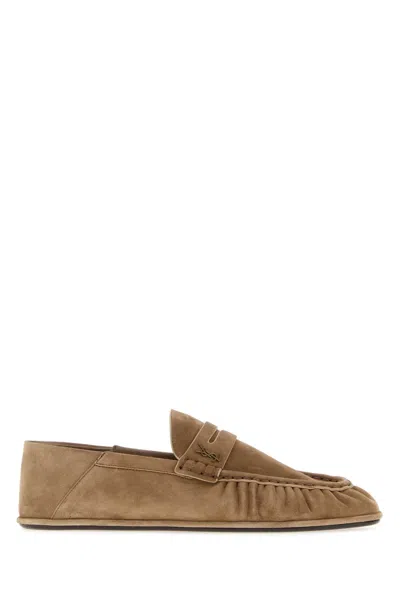 Saint Laurent Cappuccino Suede Leather Loafers For Men In Brown