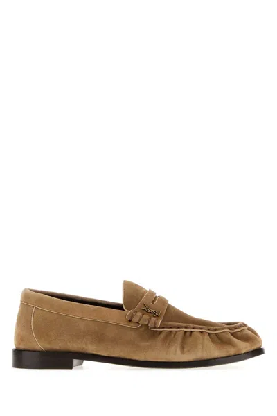 Saint Laurent Cappuccino Suede Loafer In Brown