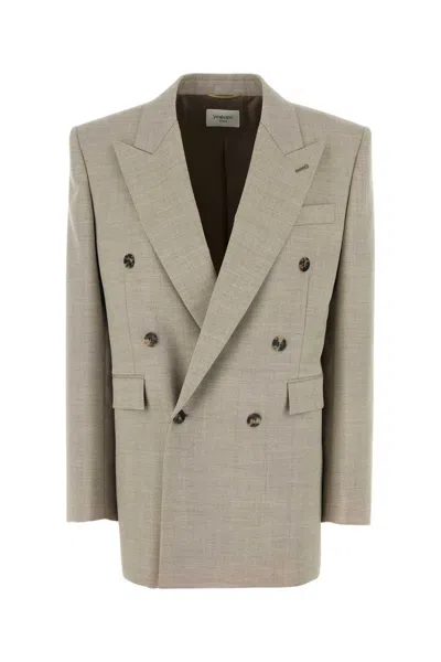 SAINT LAURENT CAPPUCCINO WOOL BLAZER