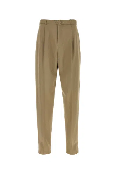Saint Laurent Cappuccino Wool Blend Pant In Green