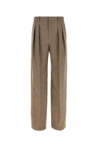 Saint Laurent Cappuccino Wool Pant In Brown