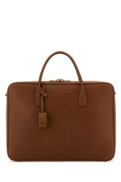 Saint Laurent Caramel Calf Leather Briefcase 37 Cm X 27 Cm X 7 Cm In Blue