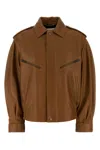 Saint Laurent Leather Jacket With Elasticated Hem And Long Sleeves In Brown
