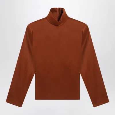 Saint Laurent Caramel Silk-blend Blouse In Red