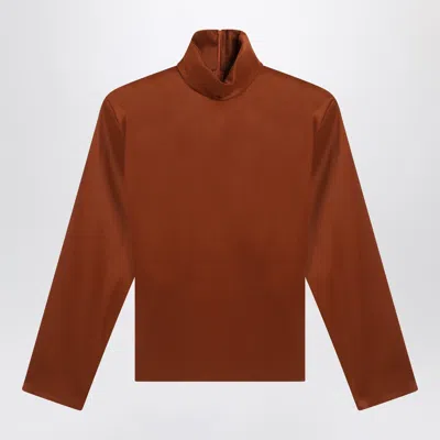 Saint Laurent Caramel Silk-blend Blouse In Brown