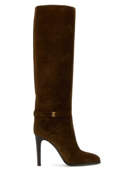 Saint Laurent Caramel Suede Diane Boots In Land