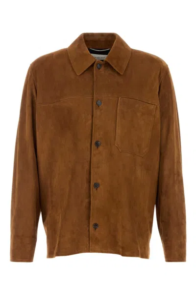 Saint Laurent Caramel Suede Jacket In Brown