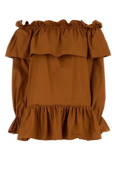 Saint Laurent Caramel Twill Mini Dress In Brown