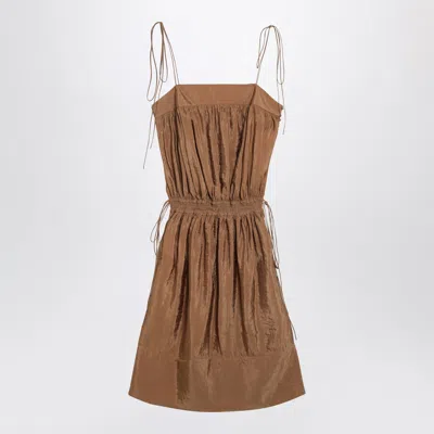 Saint Laurent Caramelcoloured Nylon Blend Crepe Dress In Brown