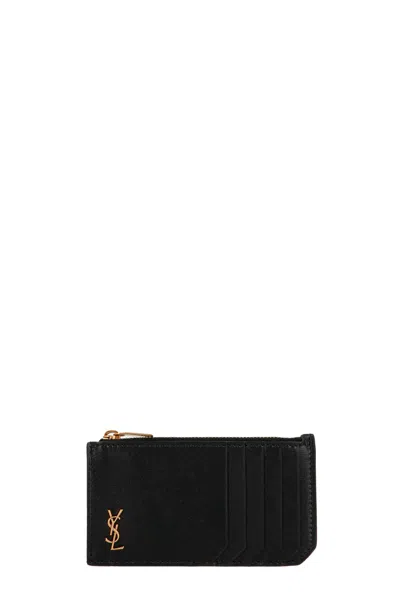 Saint Laurent Card Case 'fragments Tiny Cassandre' In Black