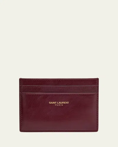 Saint Laurent Card Case In Leather In Red
