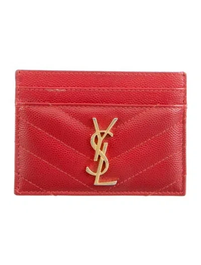 Pre-owned Saint Laurent Card Case Leather Card Holder In Red