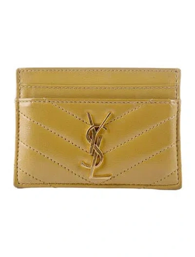 Pre-owned Saint Laurent Card Case Signature Logo Card Holder In Yellow