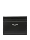 Saint Laurent Leather Cardholder With Logo In Black