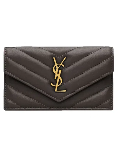 Saint Laurent Card Holder "cassandras" In Brown
