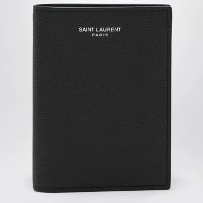 Saint Laurent Card Holder In Black Grain De Poudre Leather