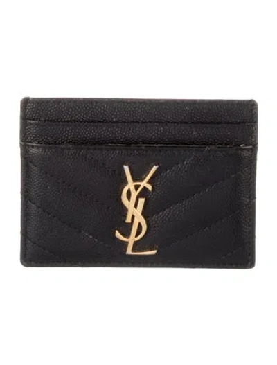 Pre-owned Saint Laurent Card Holder Leather Card Holder In Black