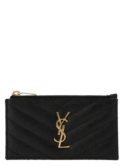 Saint Laurent Women's Cassandre Matelassé Zipped Card Case In Leather In Nero