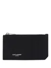 Saint Laurent Men Black Card-holder With Embossed Logo In Leather Man In Nero