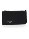 Saint Laurent Men Black Card-holder With Embossed Logo In Leather Man In Nero