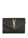 Saint Laurent Cardholder With Brass Metal Logo In Brown