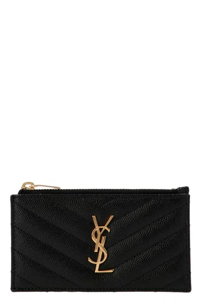 Saint Laurent Cardholder With Matelassé Stitching In Black