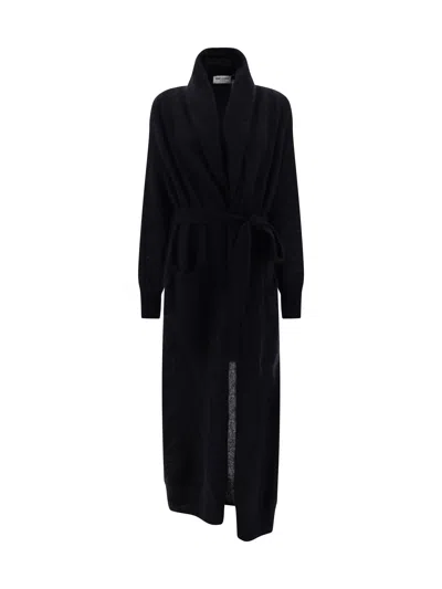 Saint Laurent Belted Mohair-blend Coat In Black