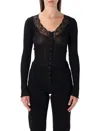Saint Laurent Cardigan Jersey + Lace In Black
