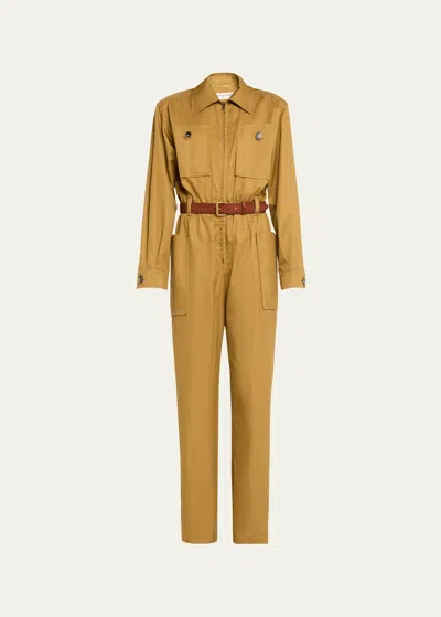 Saint Laurent Cargo Pocket Zip Front Jumpsuit In Marrone Ma