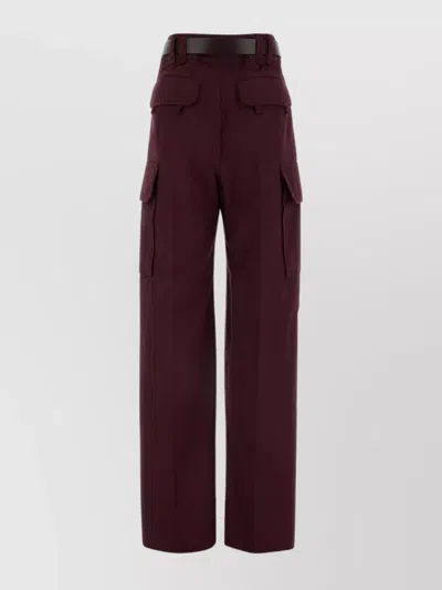 Saint Laurent Belted Straight Leg Pants In Red