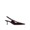 Saint Laurent Hermione Leather Kitten Slingback Pumps In Burgundy