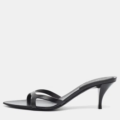 Pre-owned Saint Laurent Carla Size 35 Black Leather Slide Sandals