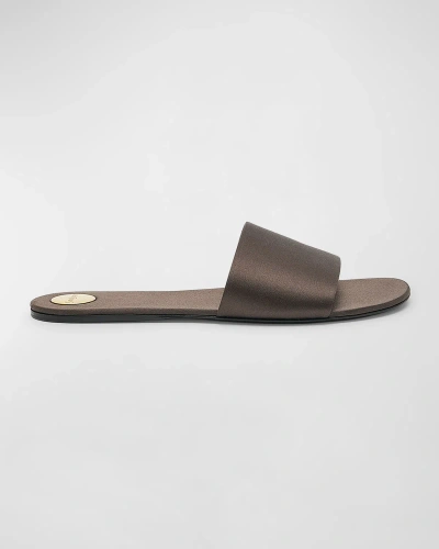 Saint Laurent Carlyle Leather Flat Slide Sandals In Dark Brown