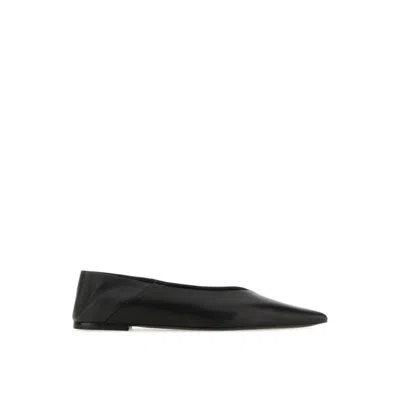 Saint Laurent Carolyn Leather Slide Ballerina Flats In Black